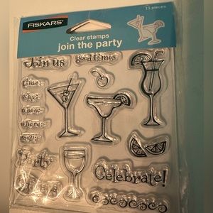 Fiskars Clear Stamps 13 Pieces Join The Party Invitation Drinks Stamp Set